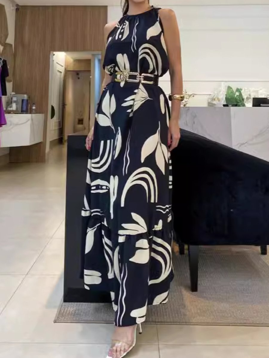 Black And White Printed Sling Dress