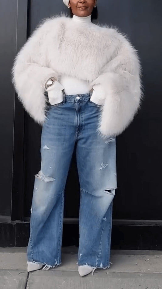 Eco-Friendly Long Sleeved Faux Fur Coat