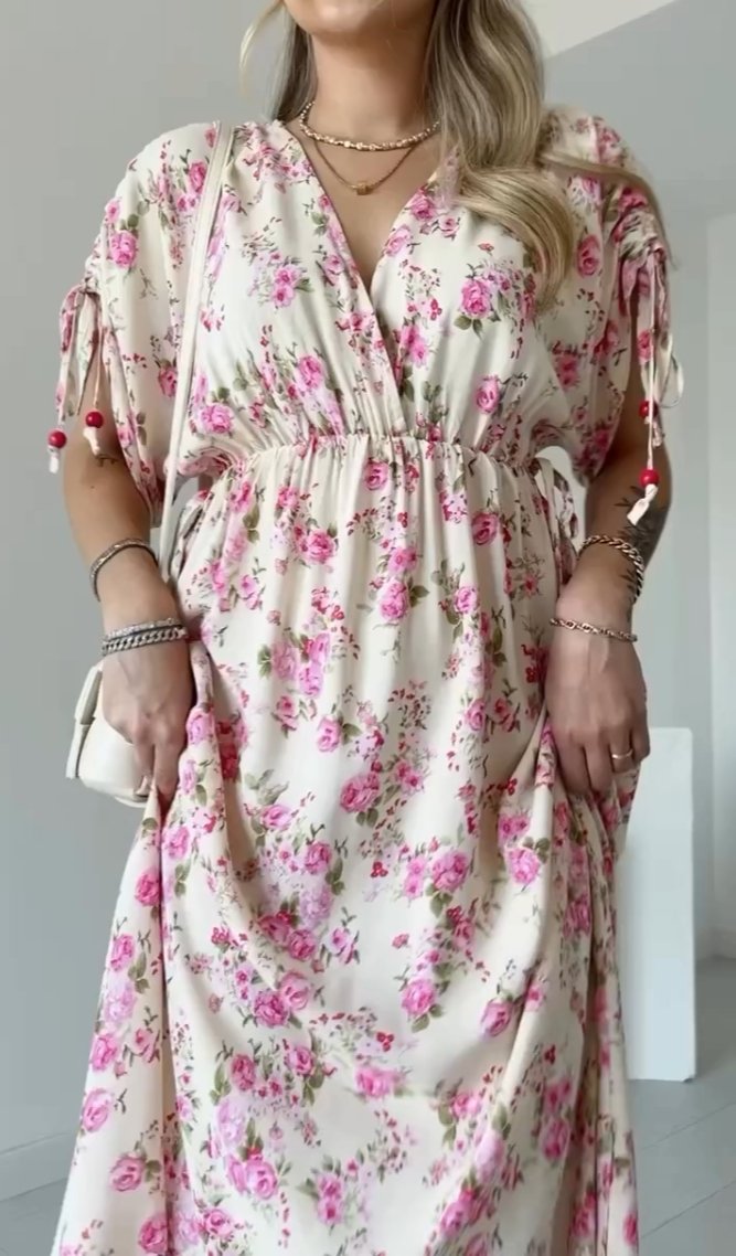 Crushed Flower Long Sleeve Dress