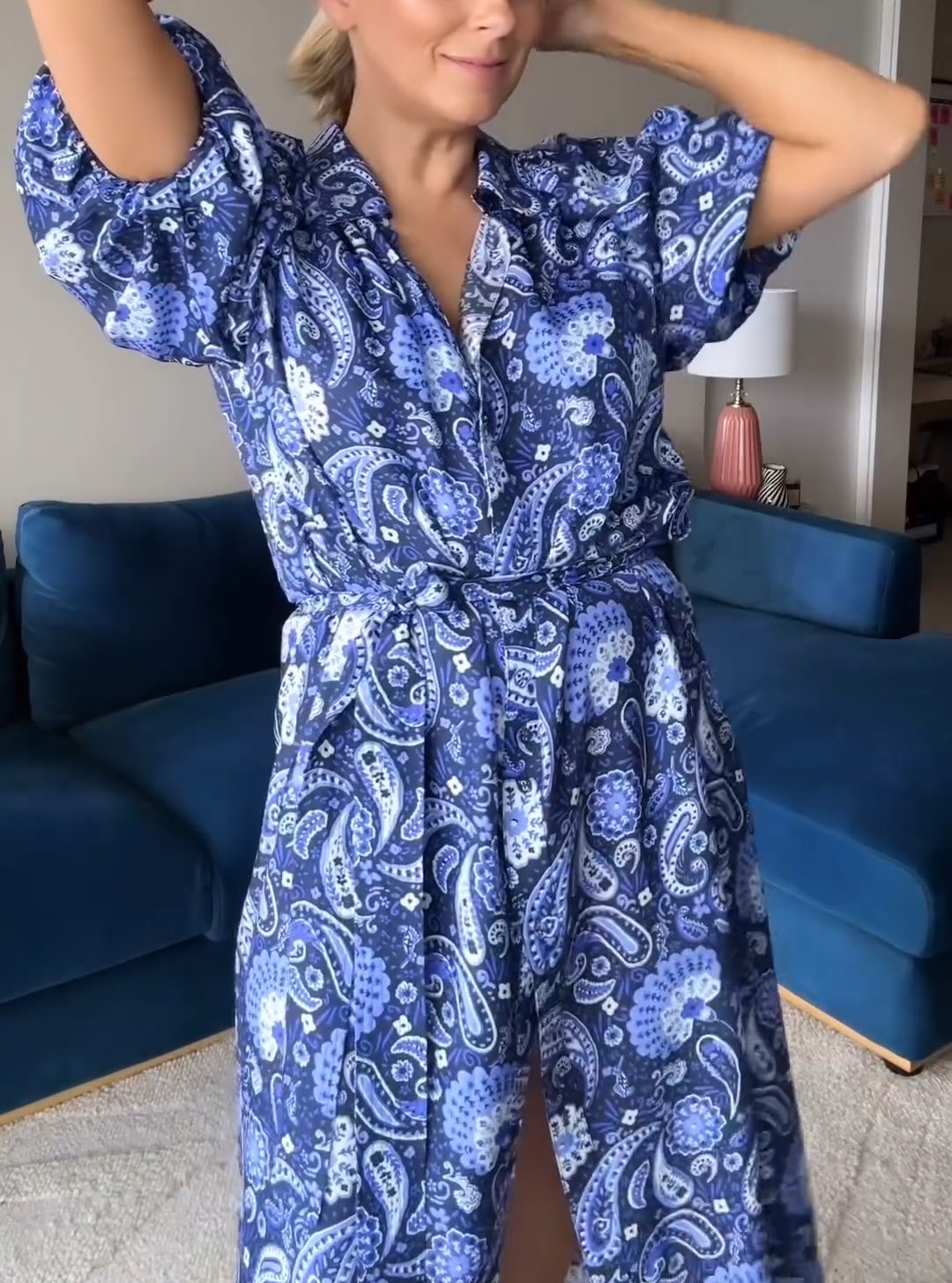 Lapel Floral Blue Dress