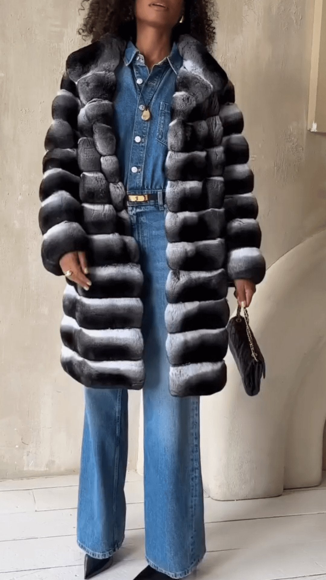 Warm Long Sleeve Lapel Faux Fur Coat