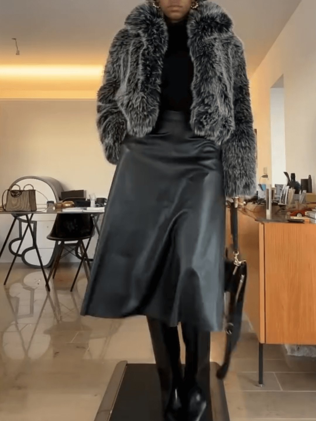 Fashion High Neck Eco-Fur Coat