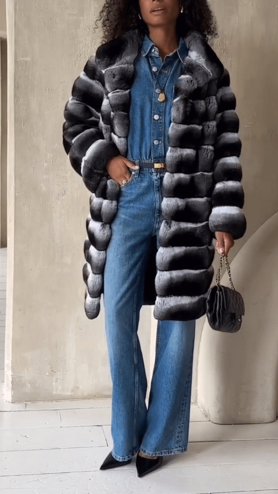 Warm Long Sleeve Lapel Faux Fur Coat