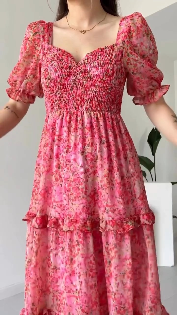 Red floral dress