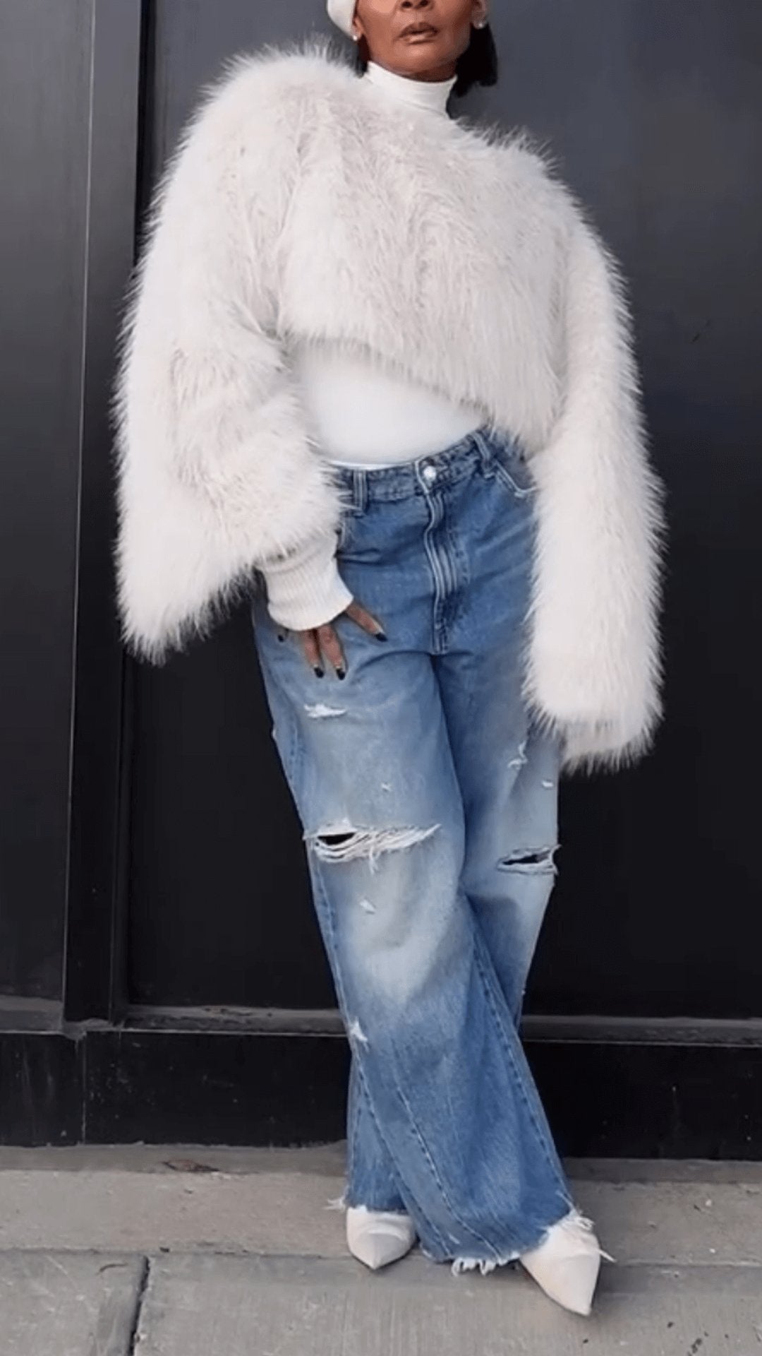 Eco-Friendly Long Sleeved Faux Fur Coat