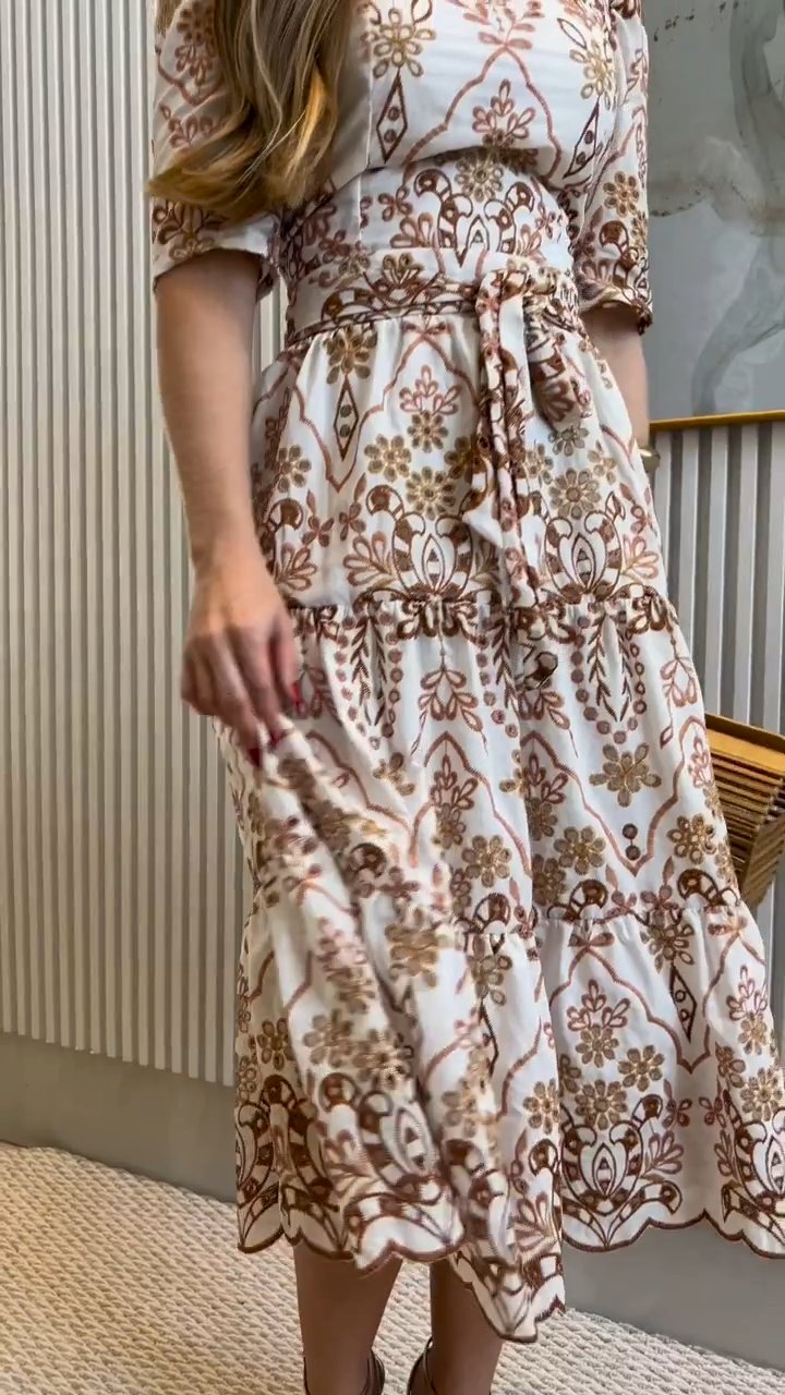 Brown Floral Midi Sleeve Maxi Dress