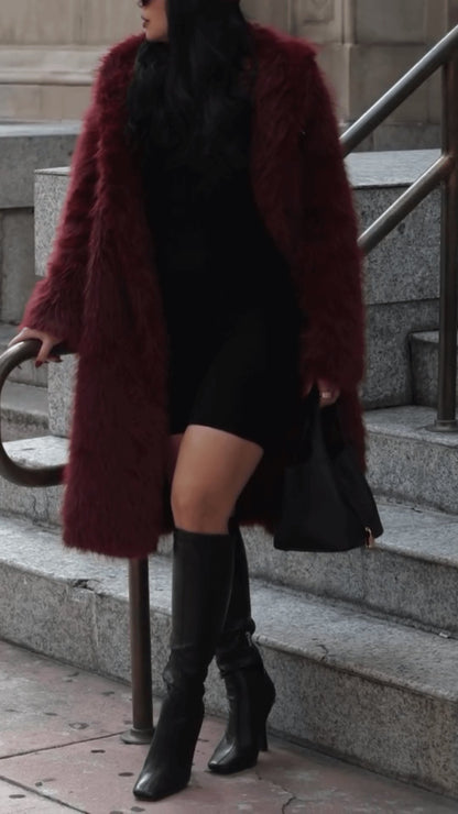 Fashion Long Sleeve Faux Fur Midi Coat