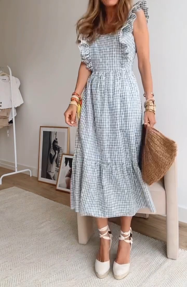 Blue Plaid Maxi Dress