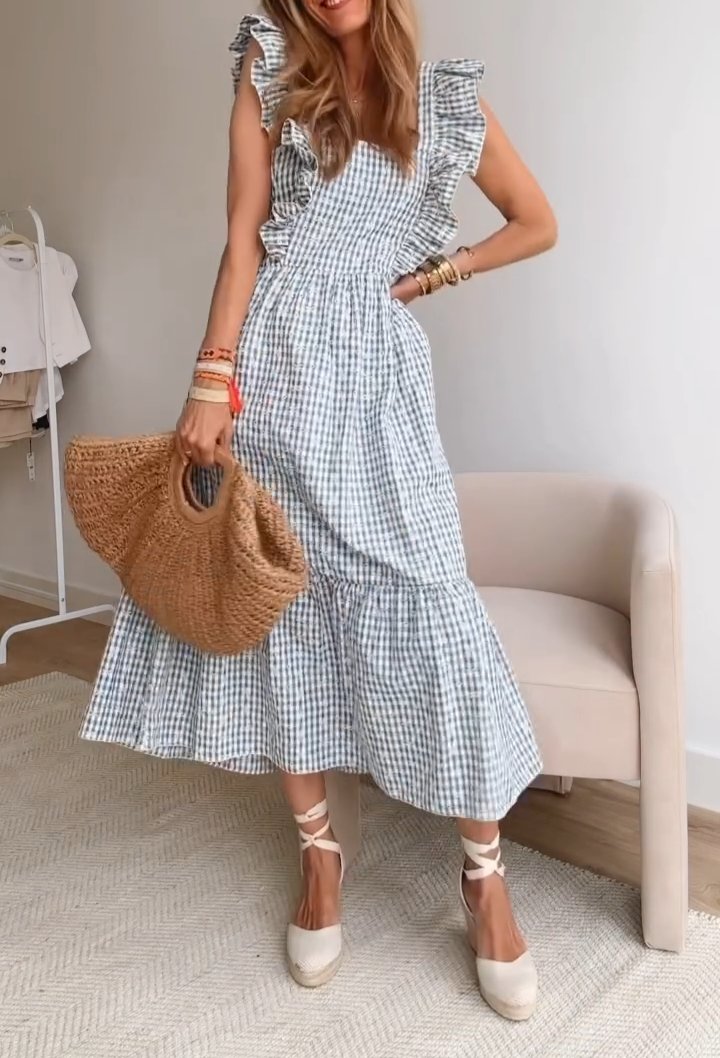 Blue Plaid Maxi Dress