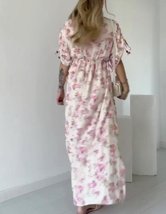 Crushed Flower Long Sleeve Dress