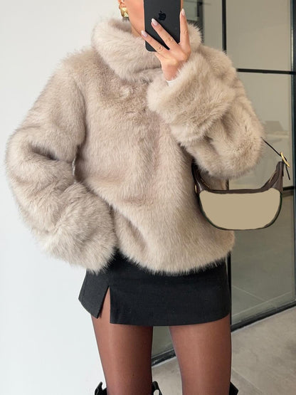 High Collar Gradient Faux Fur