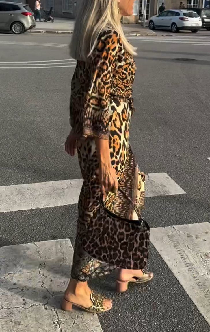 Leopard Print V-Neck Maxi Dress