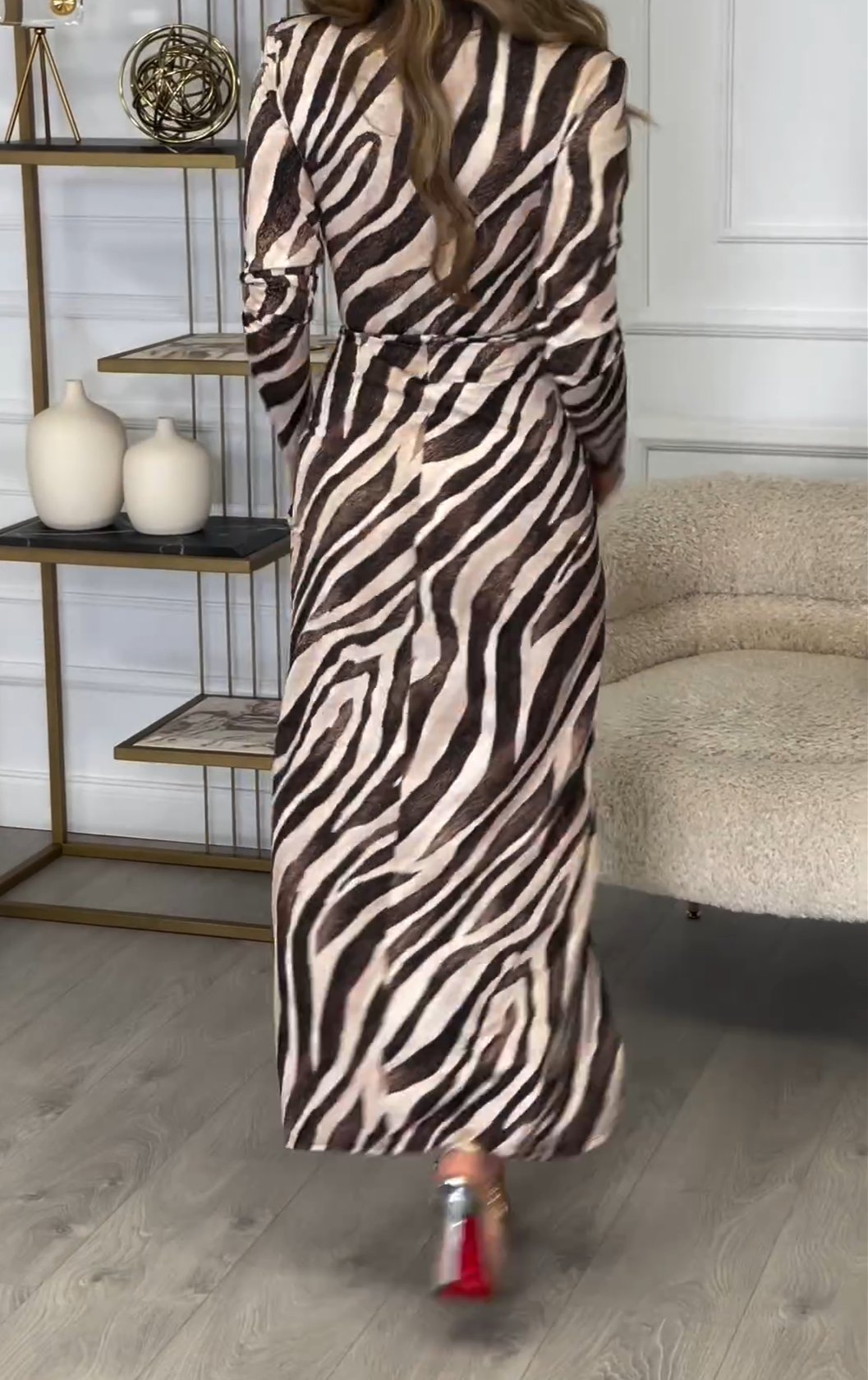 Zebra Print Deep V Maxi Dress