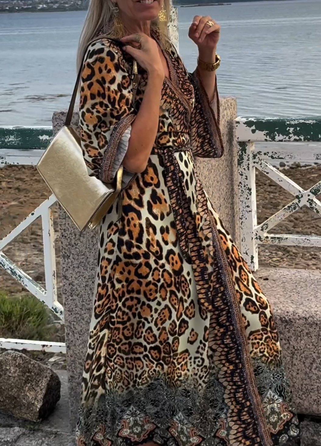 Leopard Print V-Neck Maxi Dress