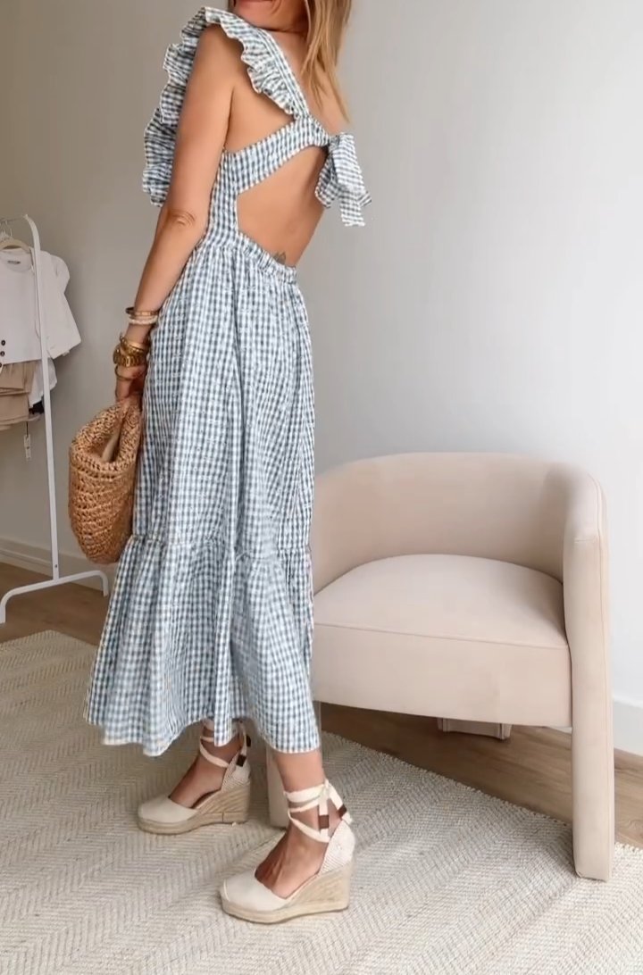 Blue Plaid Maxi Dress