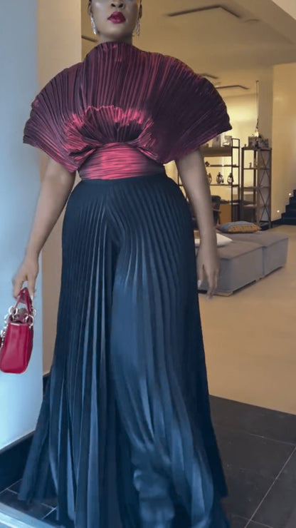 Unique Pleated Maxi Holiday Dress