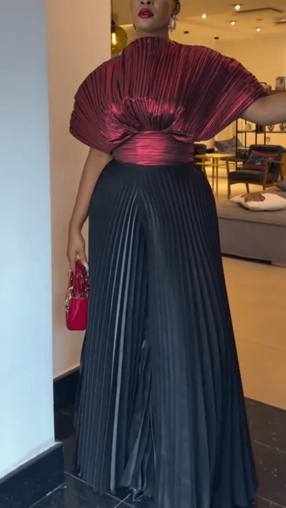 Unique Pleated Maxi Holiday Dress