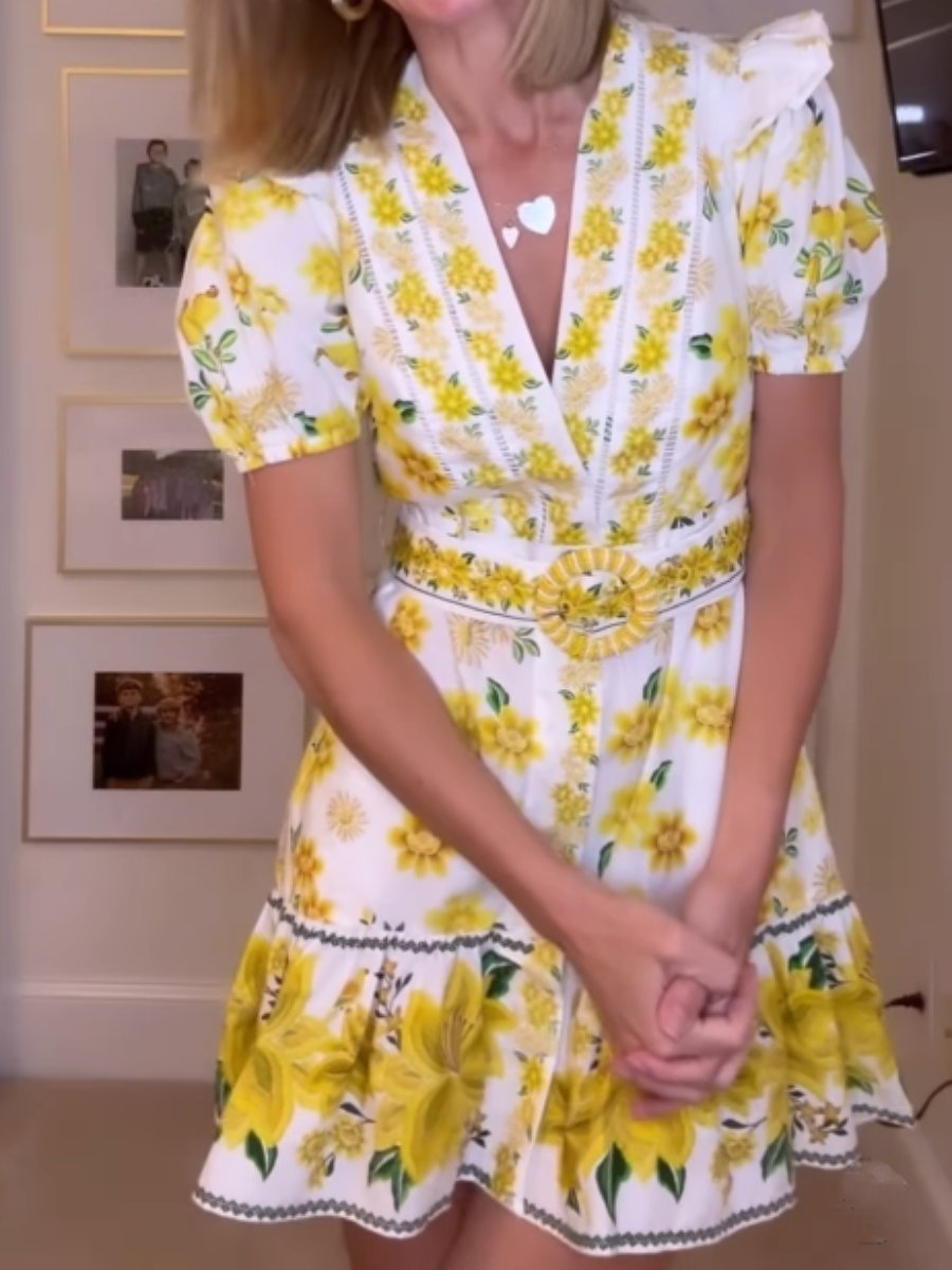 The Yellow Floral Short Dress