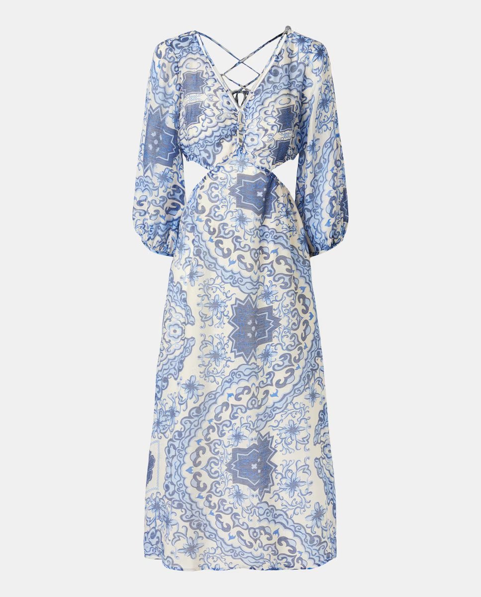 Printed Blue Backless Maxi Dress