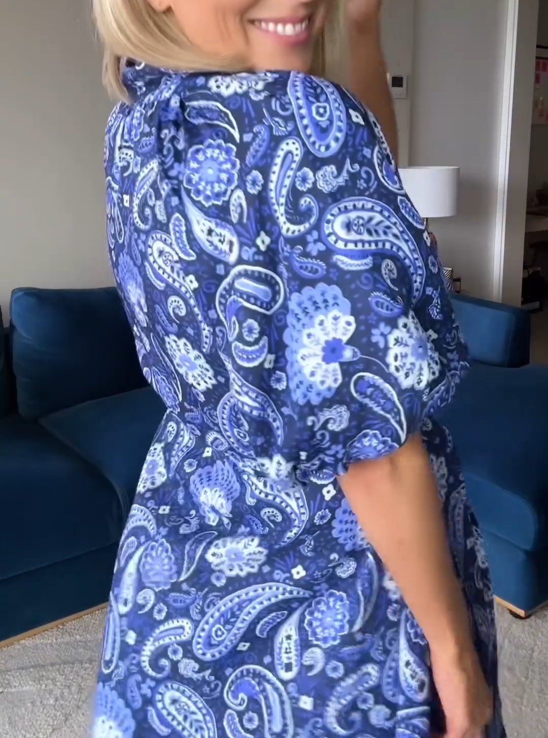 Lapel Floral Blue Dress