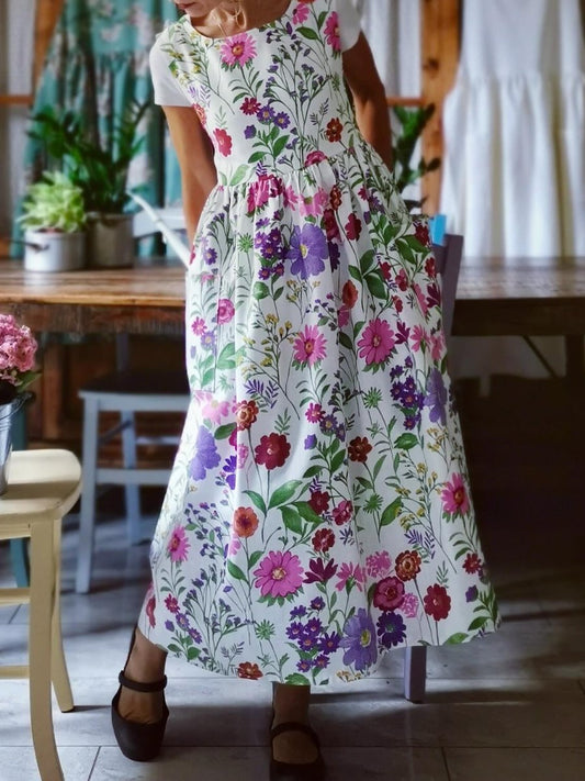 Warp Floral Maxi Pockets Dress