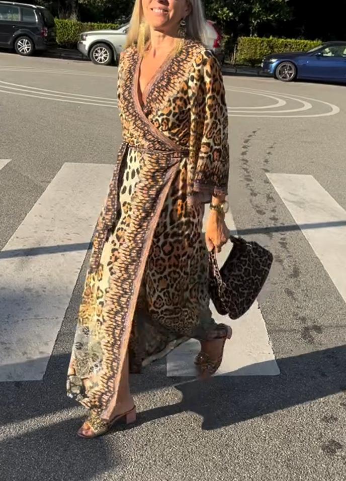 Leopard Print V-Neck Maxi Dress